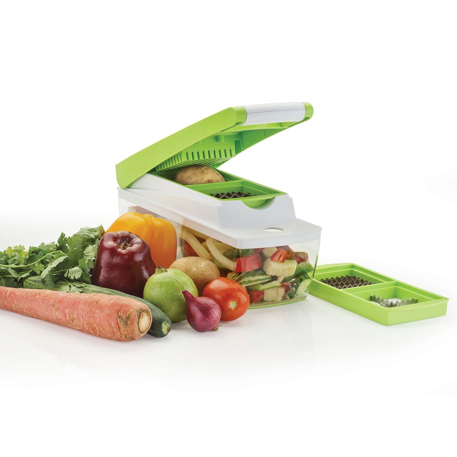 House of Sensation quick dicer, Snowpearl 14-in-1, shown from multiple angles. House of Sensation quick dicer, Snowpearl 14-in-1, shown from multiple angles.